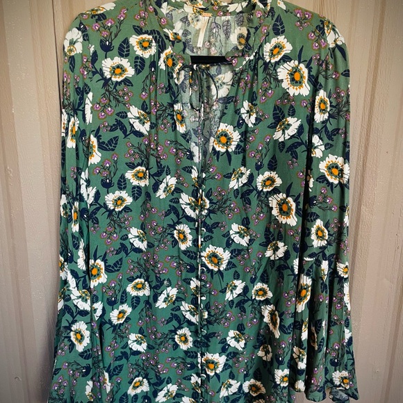 Free People Magic Mystery Tunic Dress Floral Bell Sleeve Boho Peasant sz S - Picture 11 of 16